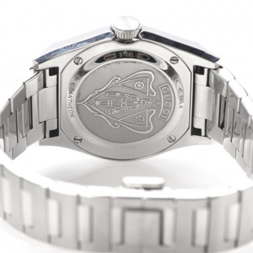 GUCCI Stainless Steel Black Mother of Pearl 115 Pantheon Quartz Watch - Picture 9 of 10